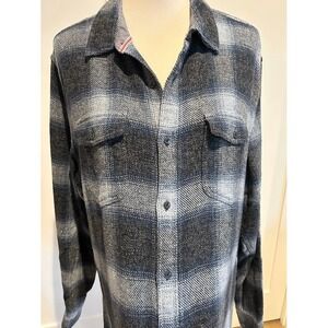 Men's Flag and Anthem Plaid Flannel Long Sleeve Button Up Shirt Outdoor Warm